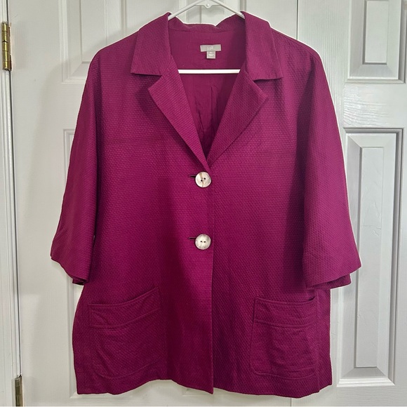 J. Jill Jackets & Blazers - J. Jill Fuchsia Plum Silk & Cotton Blend Button Front Short Sleeve Blazer Sz XL